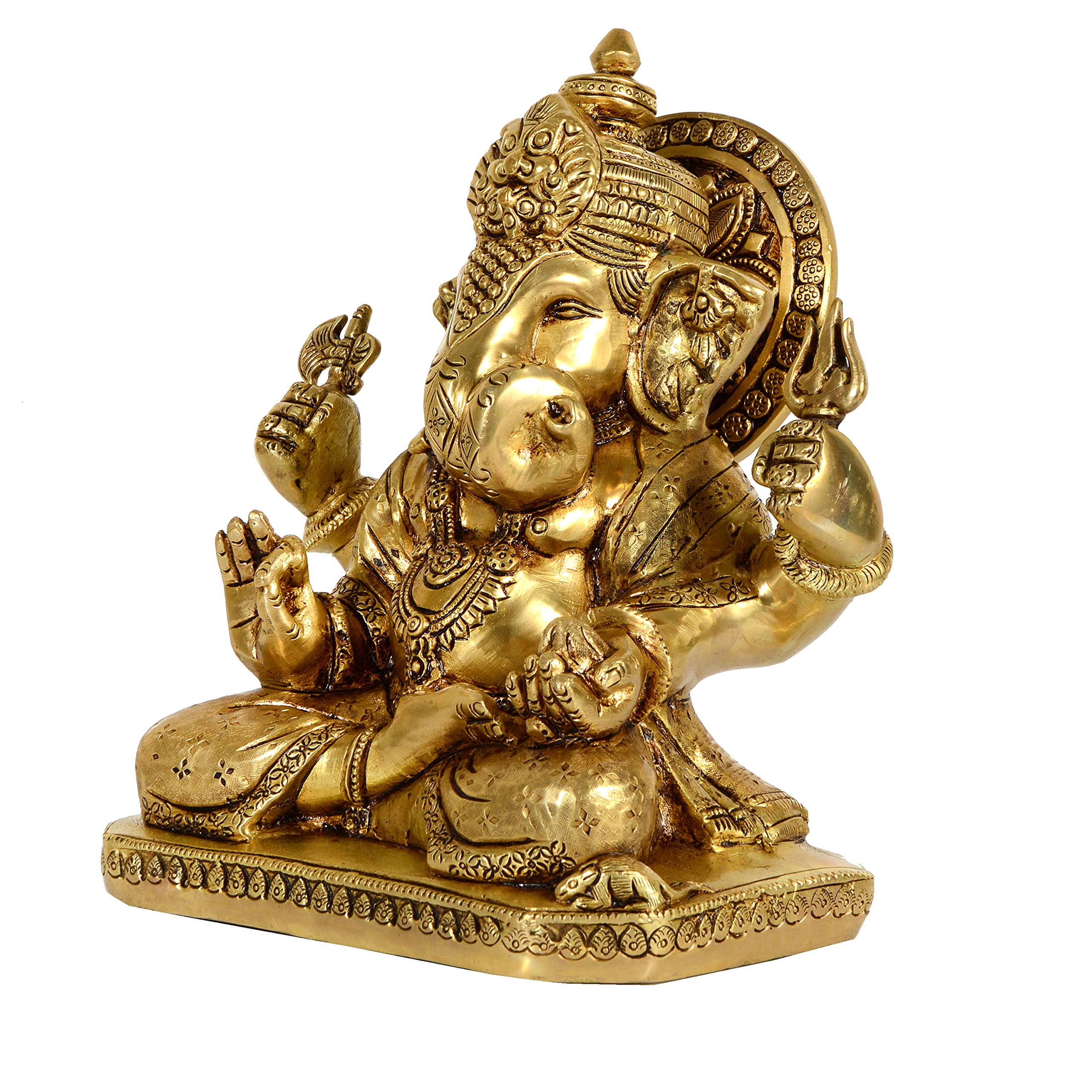 Kalarambh Brass Ganesha/Ganesh/Ganpati Idol Murti Statue For Home Pooja Puja Mandir Decor Collectible Handicraft Art, Yellow, 8